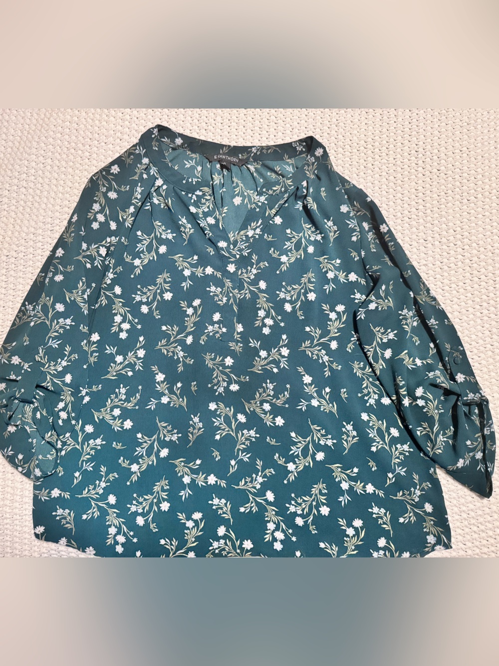 41 Hawthorn Teal Floral Split-Neck Blouse